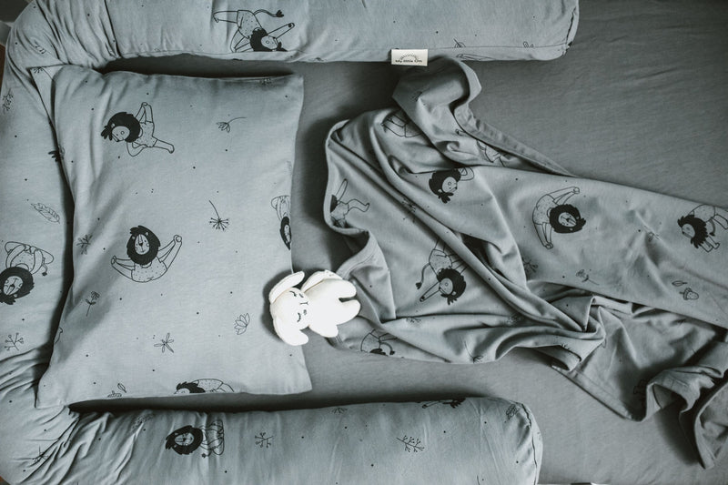 סדין למיטת תינוק / מעבר חלק- אפור כחול